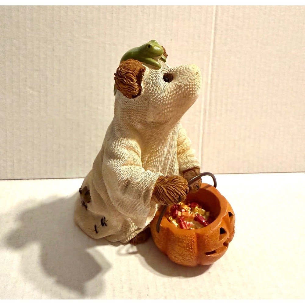 Boyds Bearstone Halloween Ghost Bear Figurine Pumpkin Bucket Signed 2004